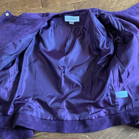 NWOT Calvin Klein Purple Suede Lined Moto Jacket sz 6 P - Picture 7 of 9